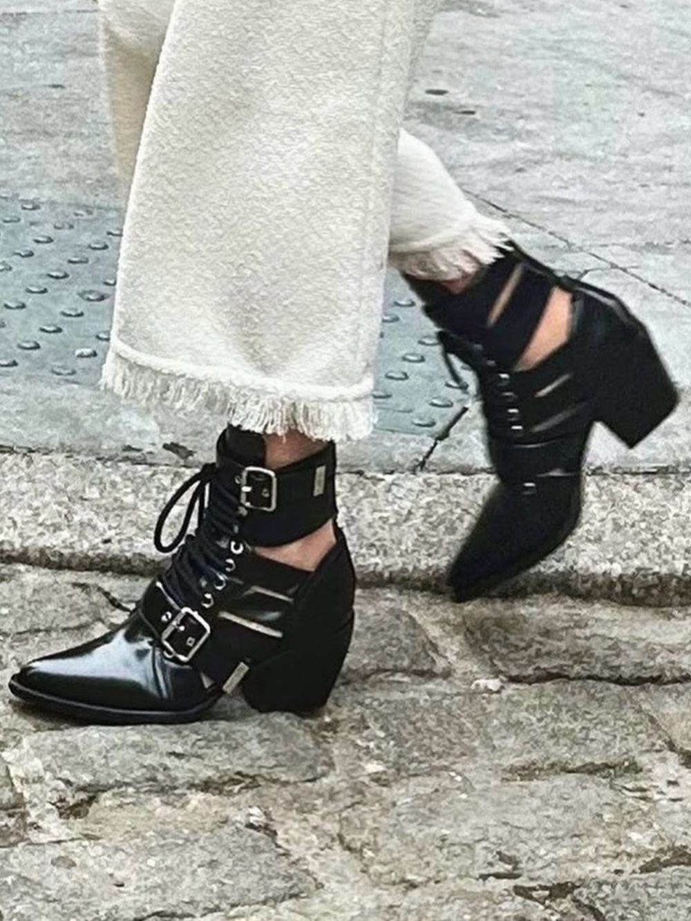 Chloé Rylee Black Leather Cutout Lace Up Boots